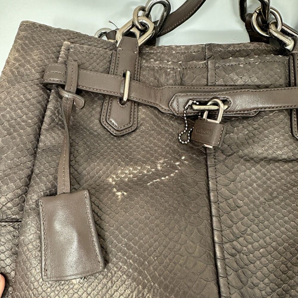 Coach 18741 Brown Bronze Python Embossed Leather Chelsey Jayden Satchel Purse - Picture 10 of 15